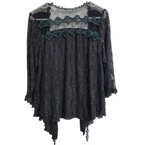 Pretty Angels Sheer Lace Kimono Cardigan Duster Teal Trim Tassels XL